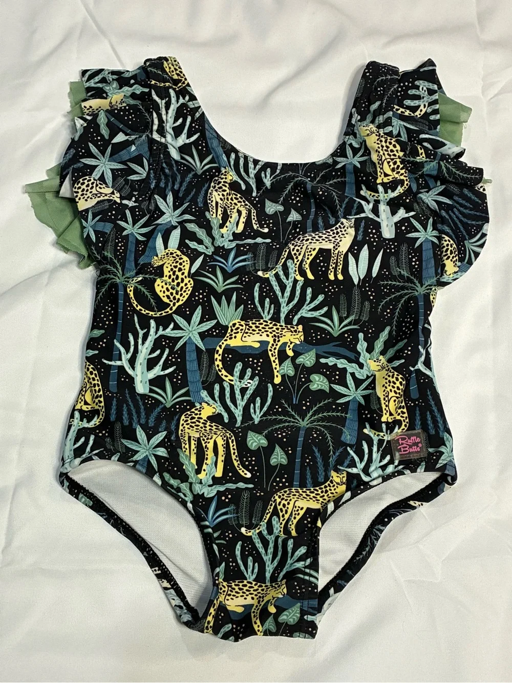 RuffleButts Girls 2T Tropical Leopard Ruffle One Piece Swimsuit